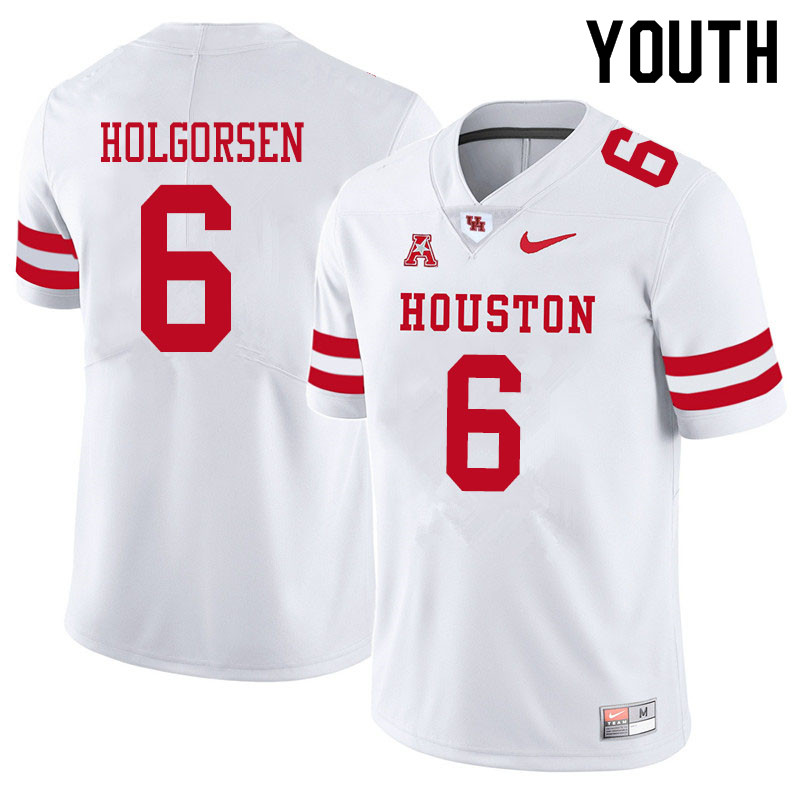 Youth #6 Logan Holgorsen Houston Cougars College Football Jerseys Sale-White - Click Image to Close